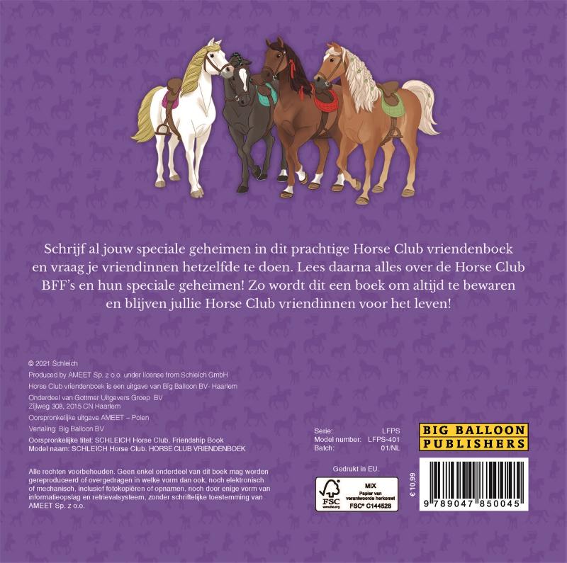 Achterkant van Horse Club - Vriendenboekje