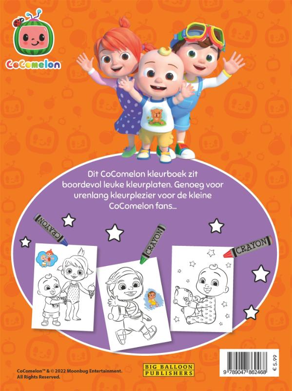 Achterkant van Cocomelon kleurboek