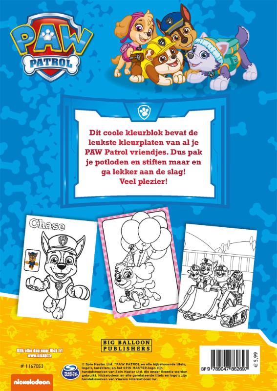 Achterkant van PAW Patrol Kleurblok