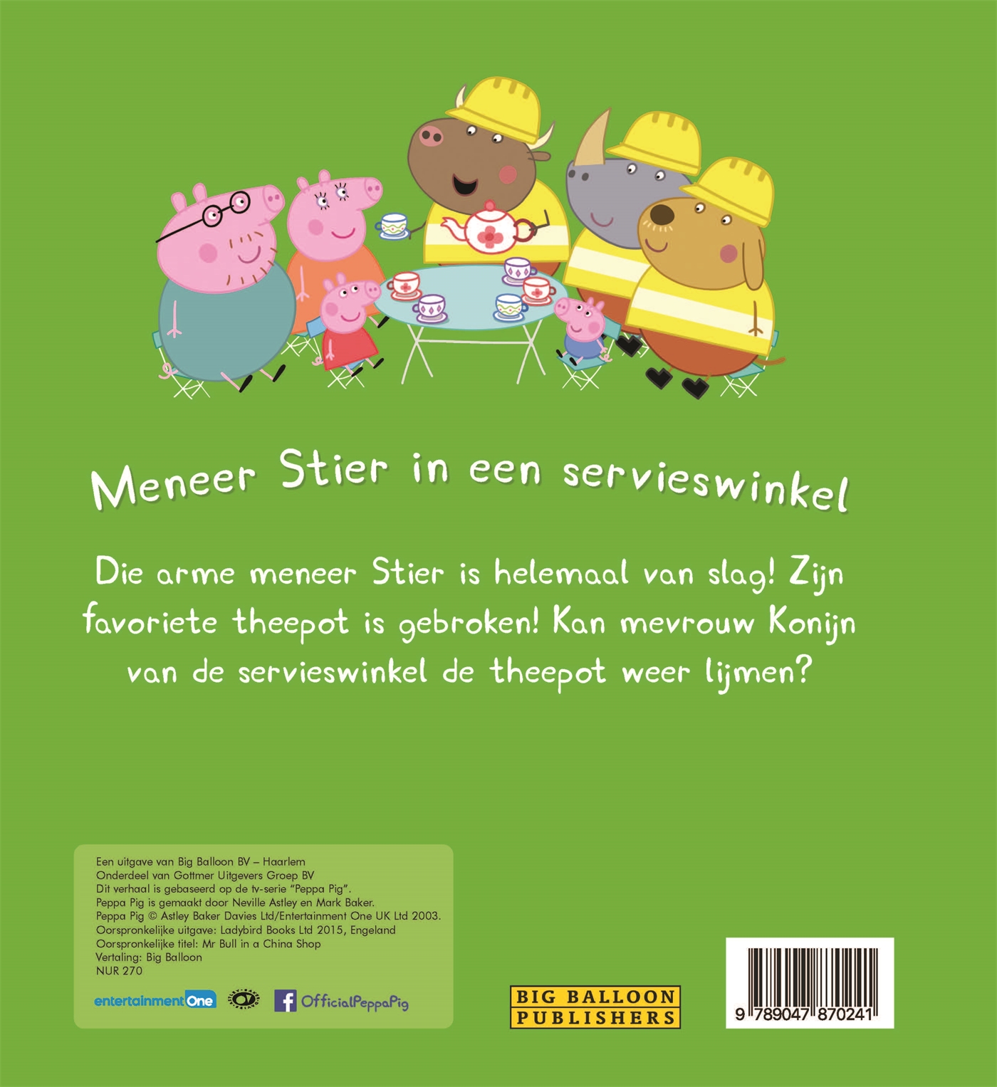 Achterkant van Meneer Stier in een servieswinkel
