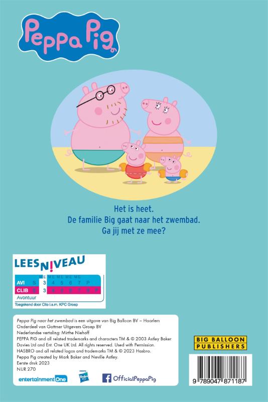 Achterkant van Peppa Pig, naar het zwembad