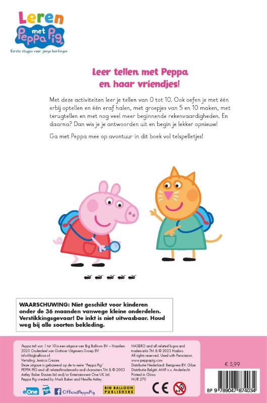 Achterkant van Peppa telt van 1 tot 10