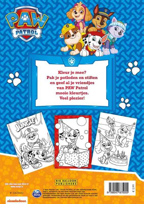 Achterkant van Kleur mee met PAW Patrol