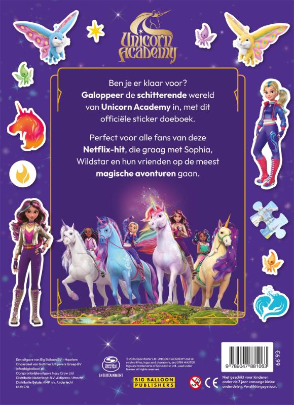 Achterkant van Unicorn Academy sticker doeboek