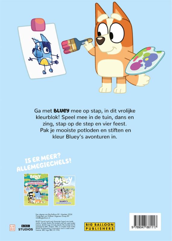 Achterkant van Kleur mee met Bluey