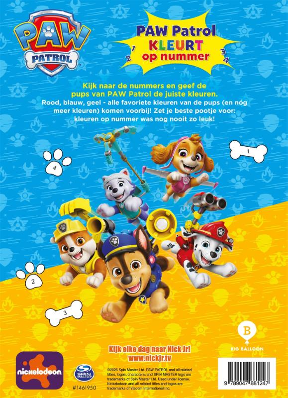 Achterkant van PAW Patrol kleurt op nummer