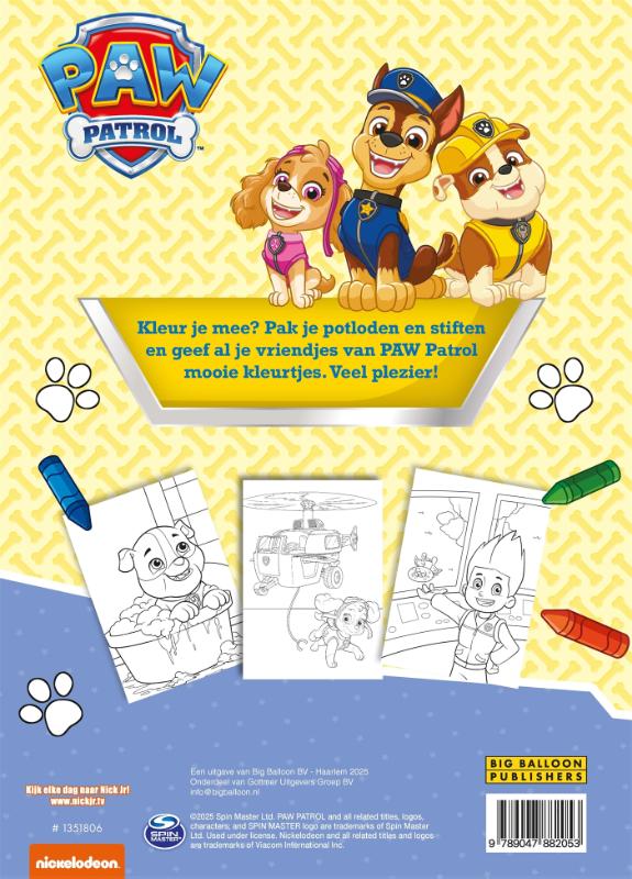 Achterkant van PAW Patrol kleurblok