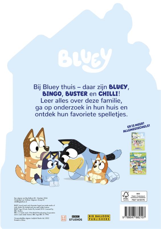Achterkant van Thuis bij Bluey