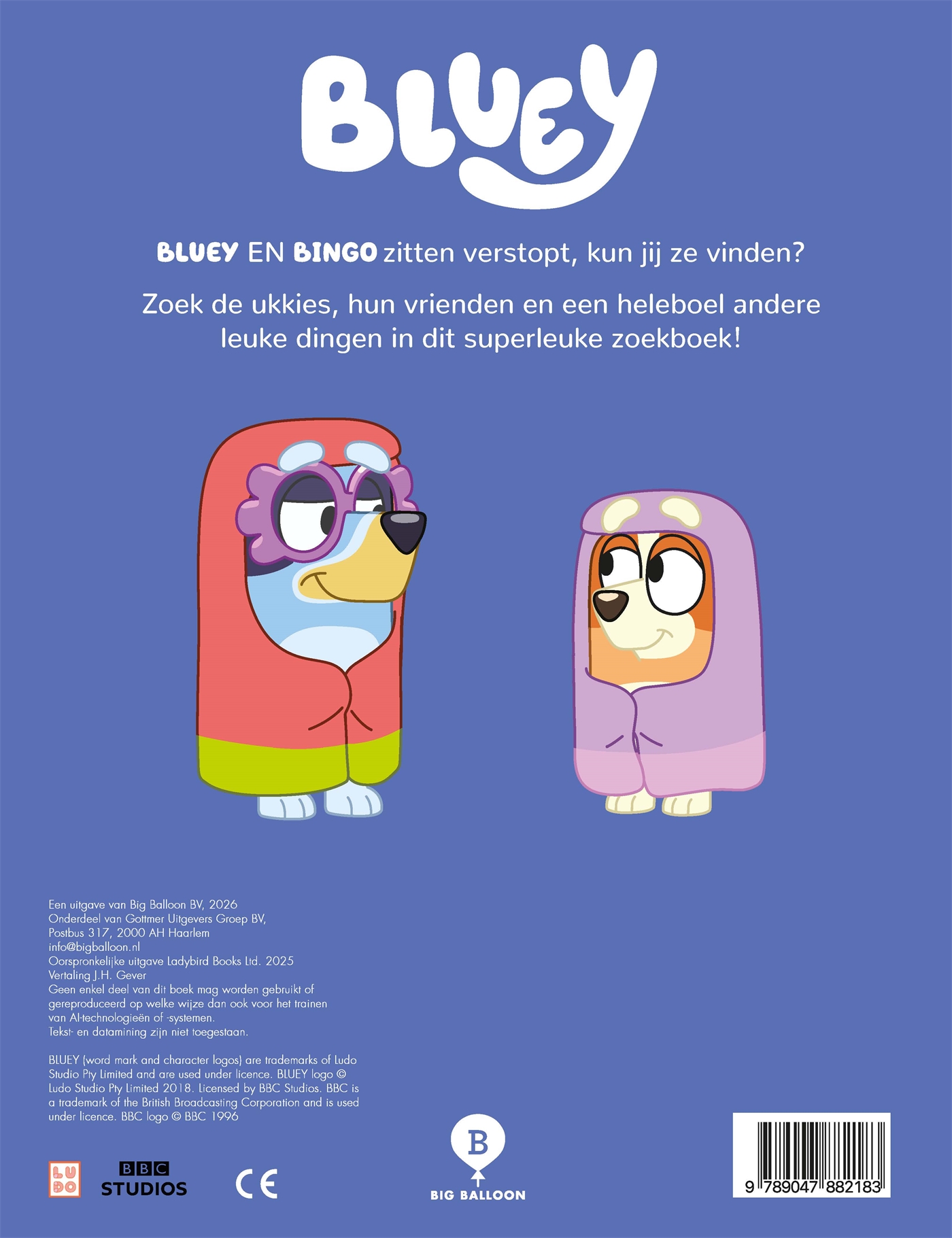 Achterkant van Waar zijn Bluey en Bingo?