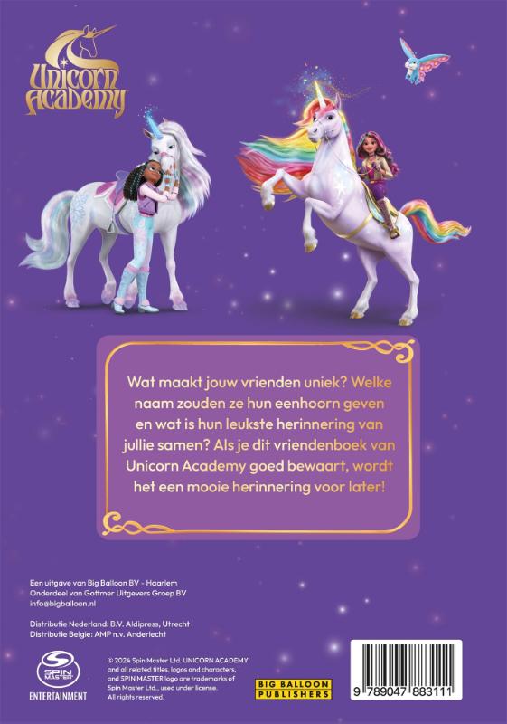 Achterkant van Magisch vriendenboek Unicorn Academy