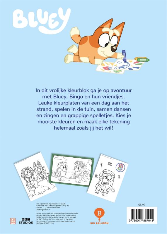 Achterkant van Bluey's kleurblok