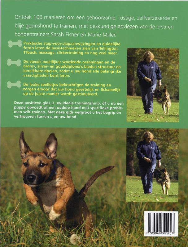 Achterkant van 100 oefeningen om de perfecte hond te trainen