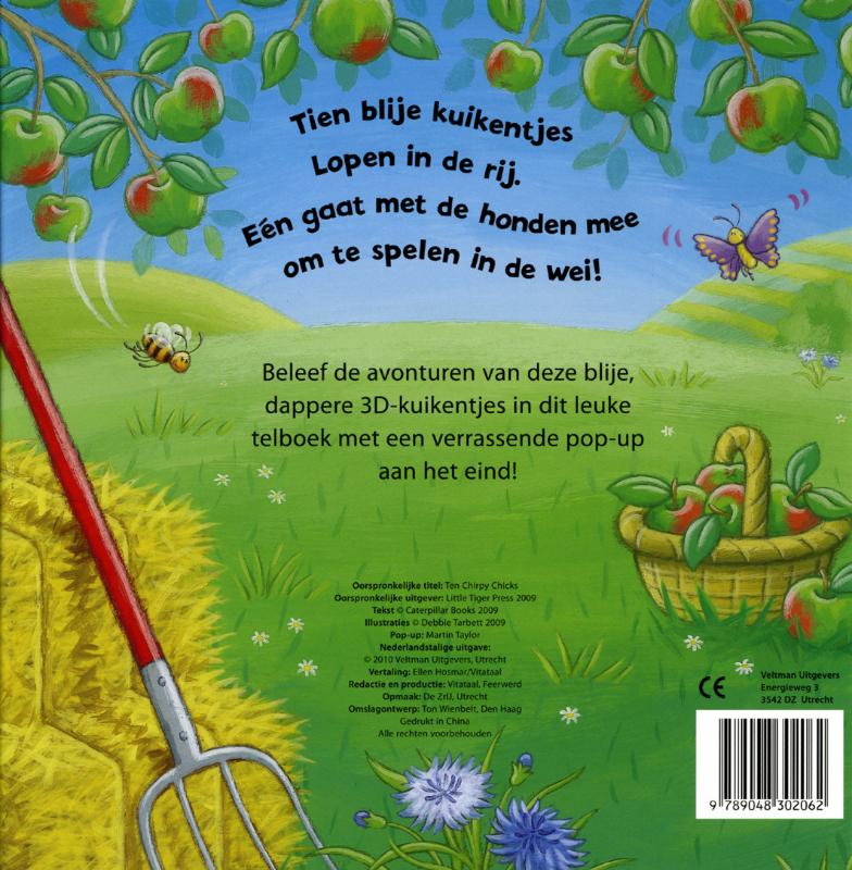 Achterkant van Tien blije kuikentjes