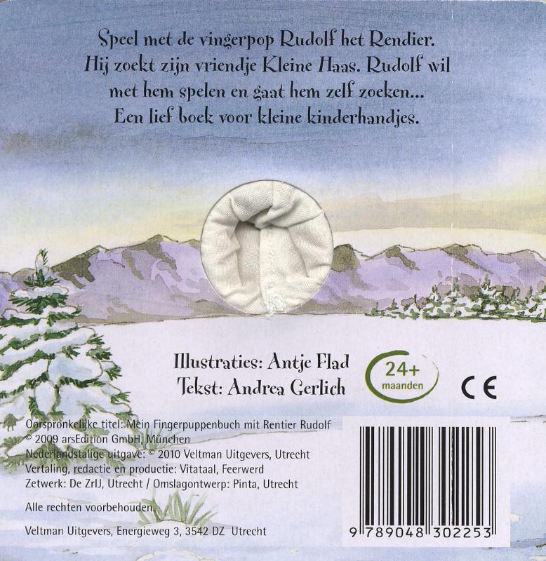 Achterkant van Mijn vingerpopboekje met Rudolf het rendier