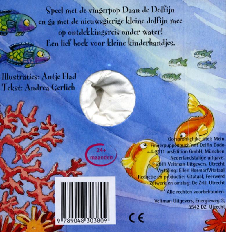 Achterkant van Mijn vingerpopboekje met Daan de Dolfijn