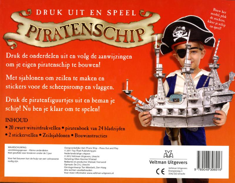 Achterkant van Druk uit en speel piratenschip