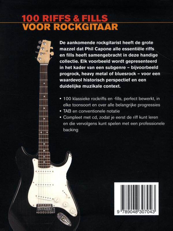Achterkant van 100 riffs & fills voor rockgitaar