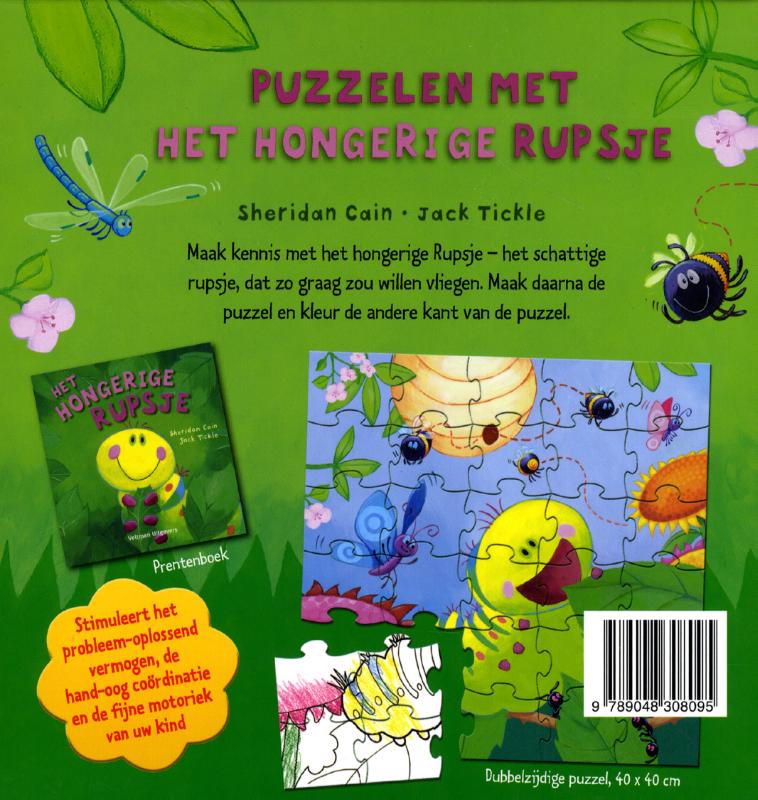 Achterkant van Puzzelen met het hongerige rupsje