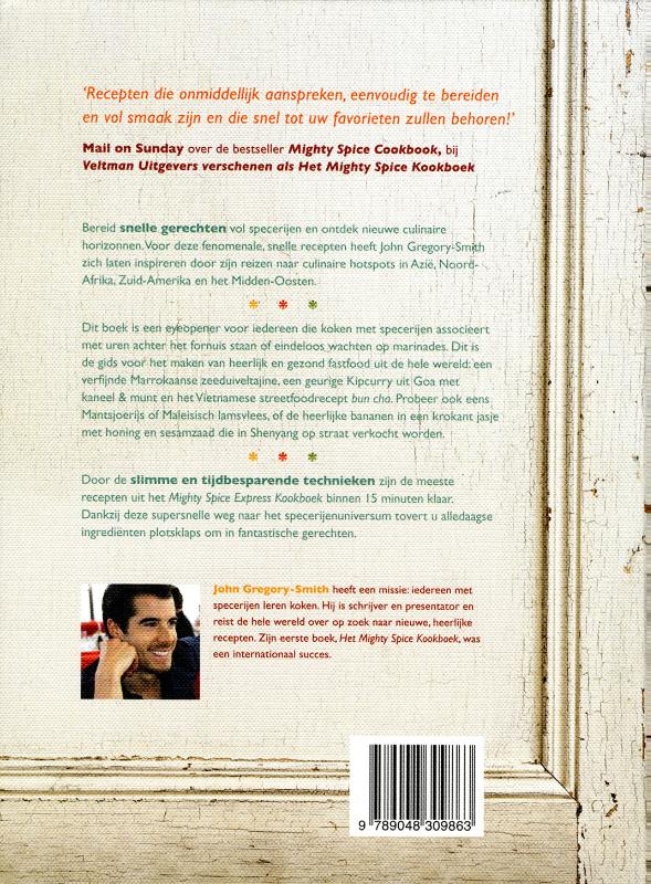 Achterkant van Het mighty spice express kookboek