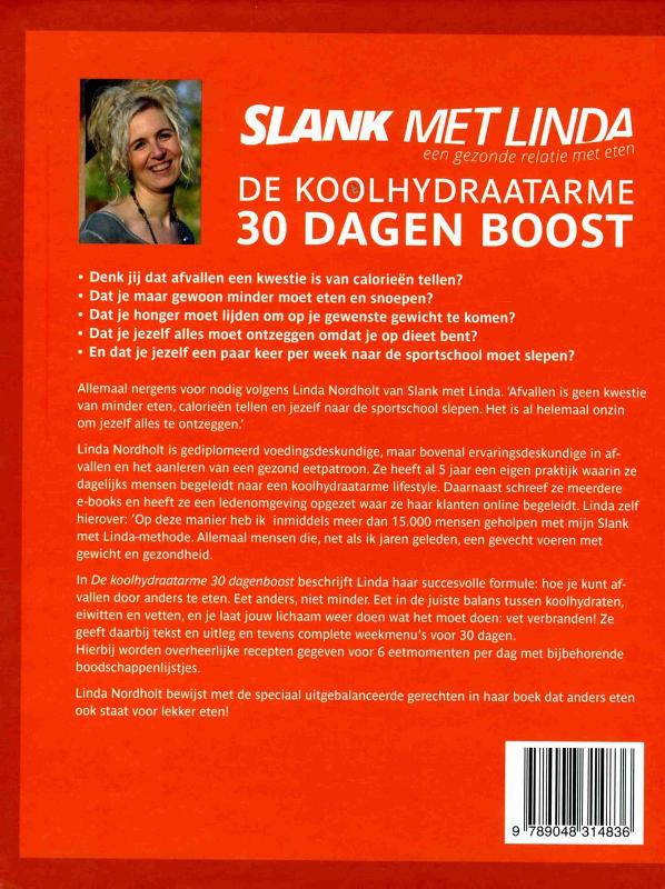 Achterkant van De koolhydraatarme 30 dagen boost