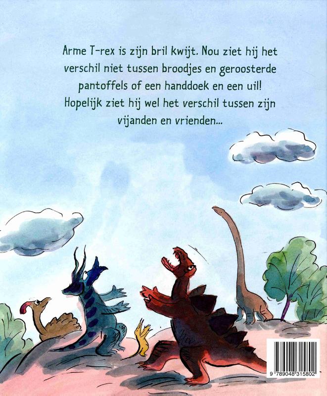 Achterkant van De T-Rex die zijn bril kwijt was