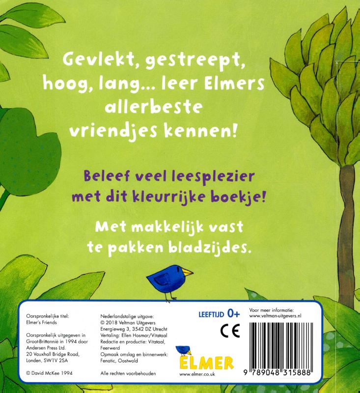 Achterkant van Elmer en zijn vriendjes