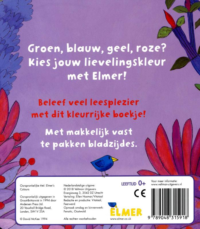 Achterkant van Elmer en de kleuren