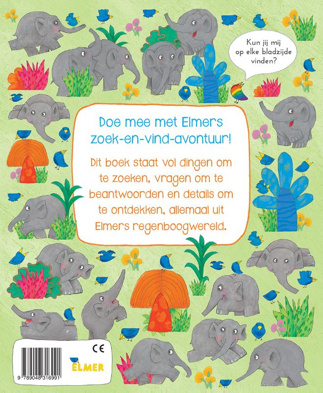 Achterkant van Elmer zoek en vind