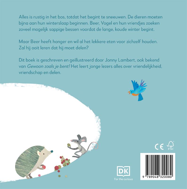 Achterkant van Beer en vogel leren delen