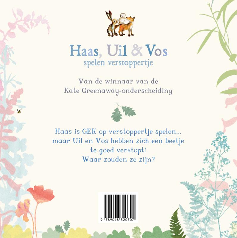 Achterkant van Haas, Uil & Vos spelen verstoppertje