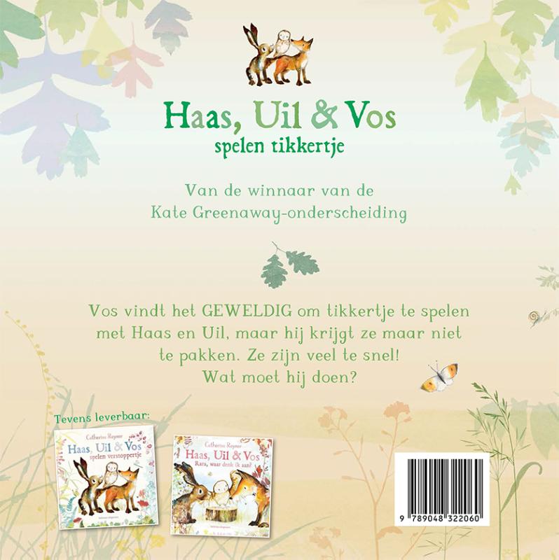 Achterkant van Haas, Uil & Vos spelen tikkertje