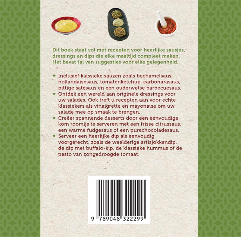 Achterkant van 500 sausjes, dressings & dips