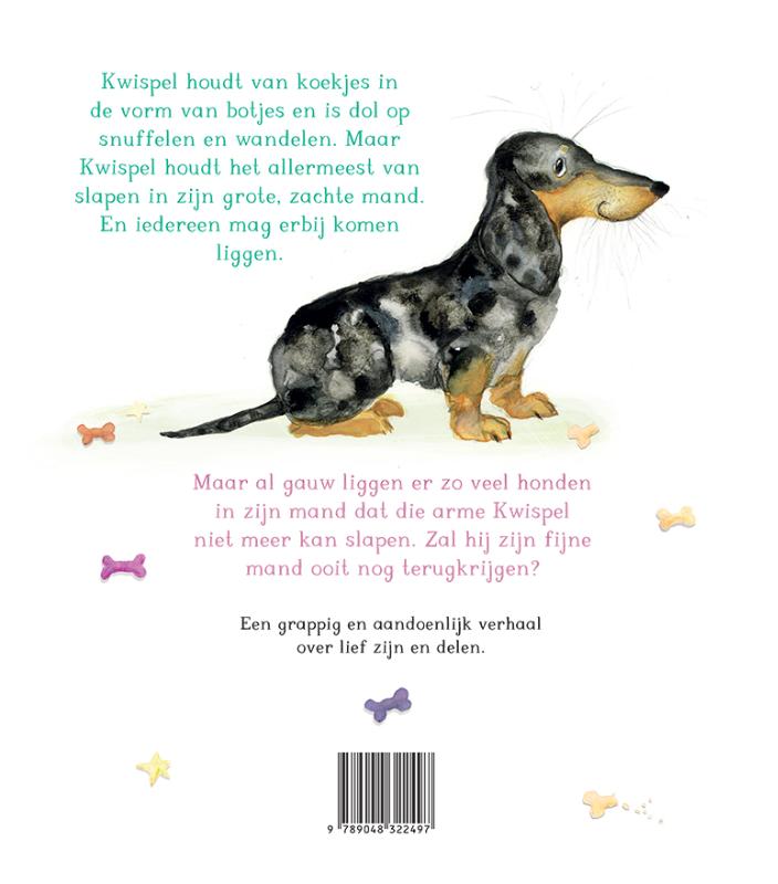 Achterkant van Kwispel, de lieve hond