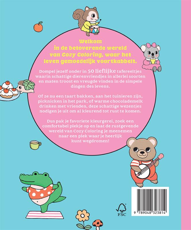 Achterkant van Cozy Coloring Kleurboek