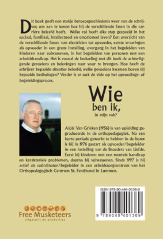 Achterkant van Wie ben ik, in mijn vak