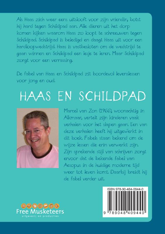 Achterkant van Haas en Schildpad
