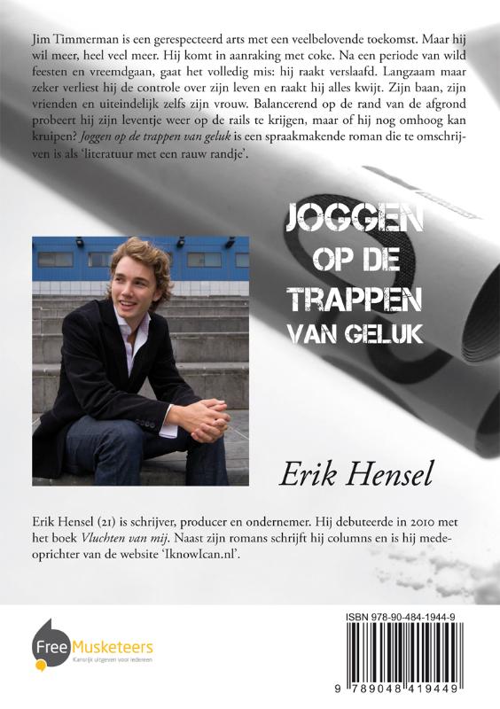 Achterkant van Joggen op de trappen van geluk