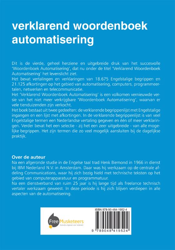 Achterkant van Verklarend woordenboek automatisering