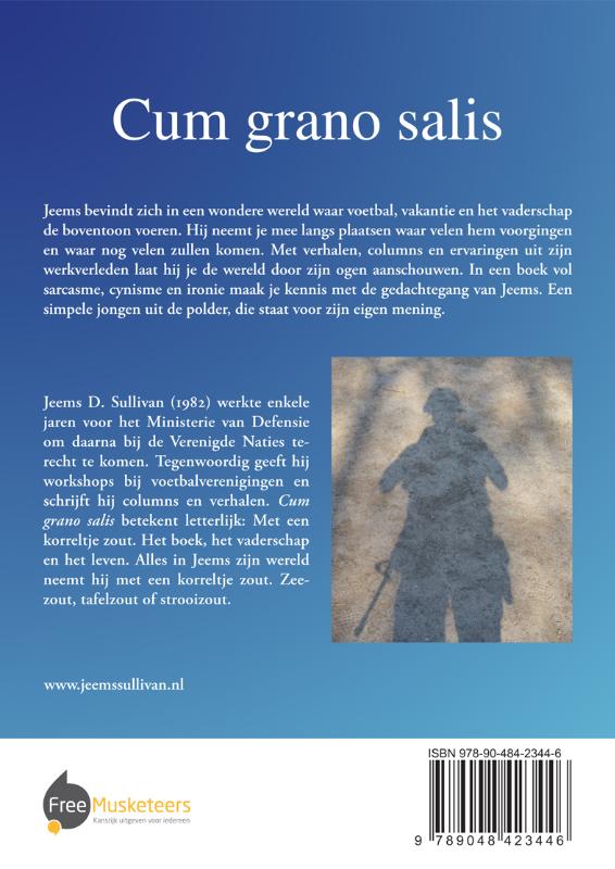 Achterkant van Cum grano salis (met een korreltje zout)