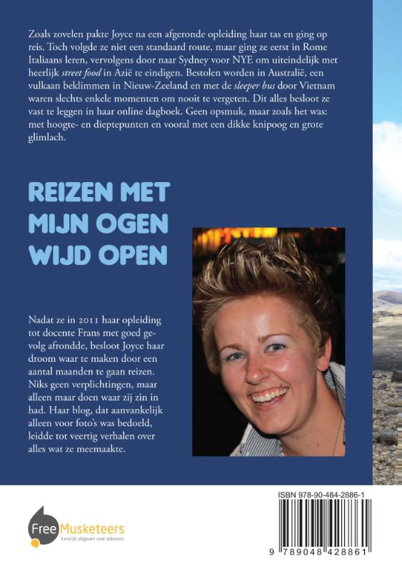 Achterkant van Reizen met mijn ogen wijd open