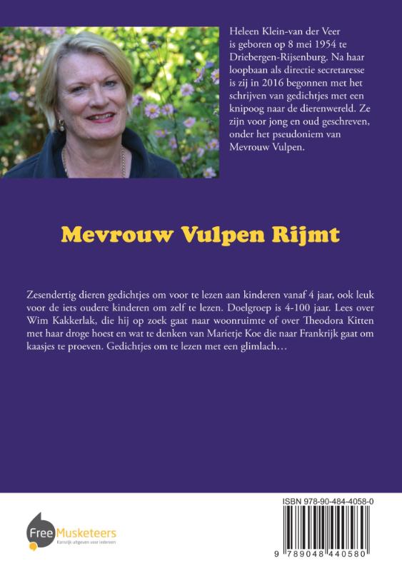 Achterkant van Mevrouw Vulpen rijmt