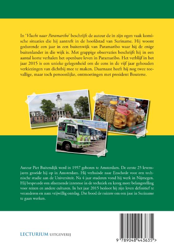 Achterkant van Vlucht naar Paramaribo