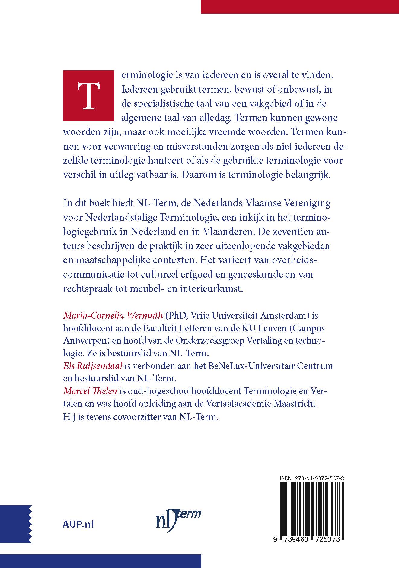Achterkant van Nederlandstalige terminologie in de praktijk