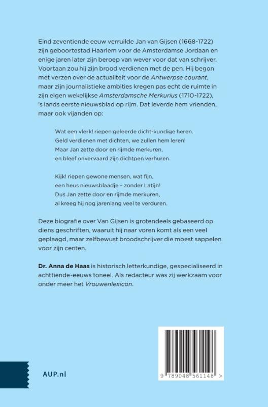 Achterkant van Jan van Gijsen (1668-1722), een journalistieke broodpoëet in de Jordaan