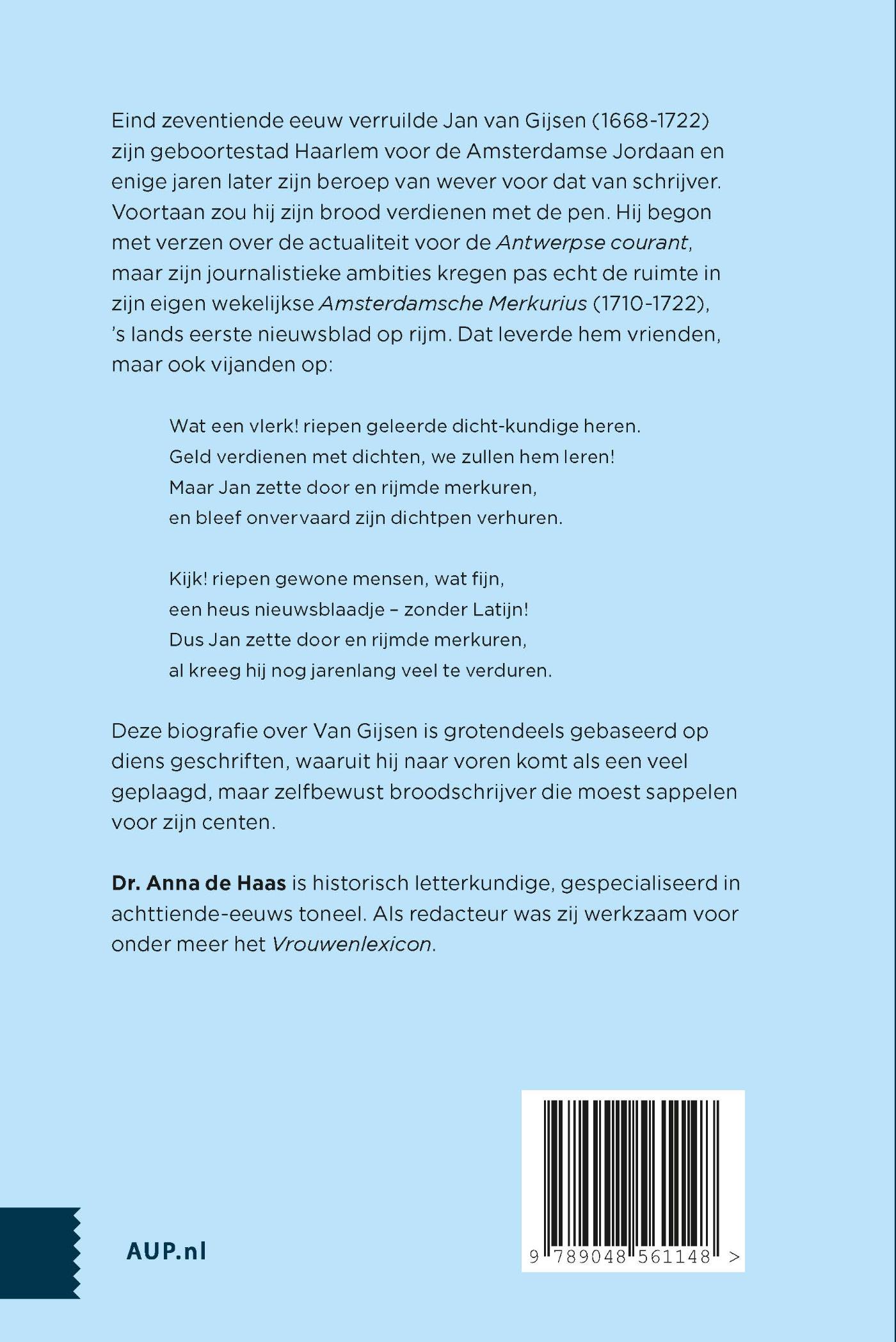 Achterkant van Jan van Gijsen (1668-1722), een journalistieke broodpoëet in de Jordaan