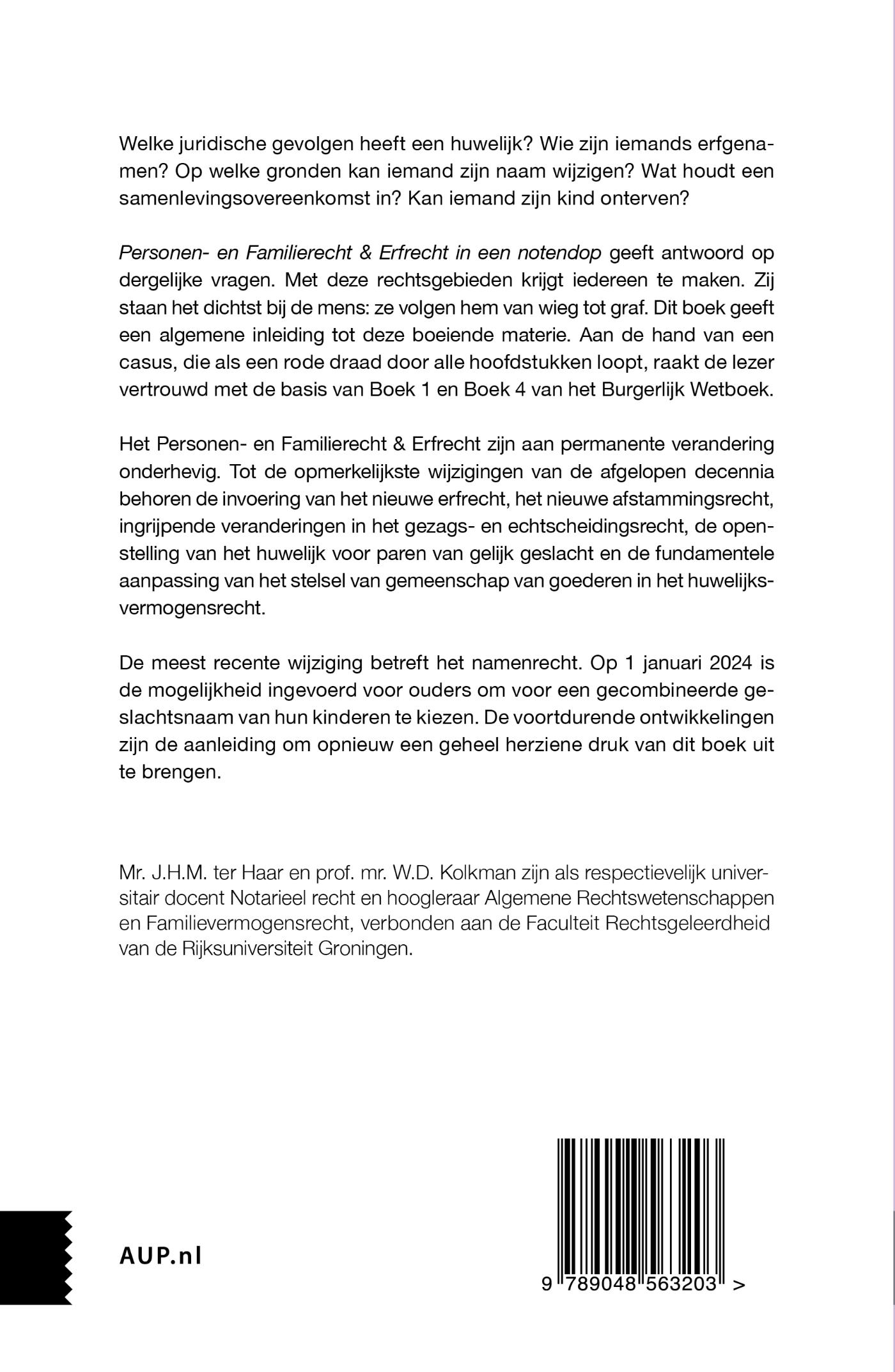 Achterkant van Personen- en Familierecht en Erfrecht