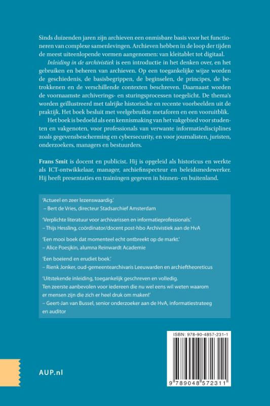 Achterkant van Inleiding in de archivistiek