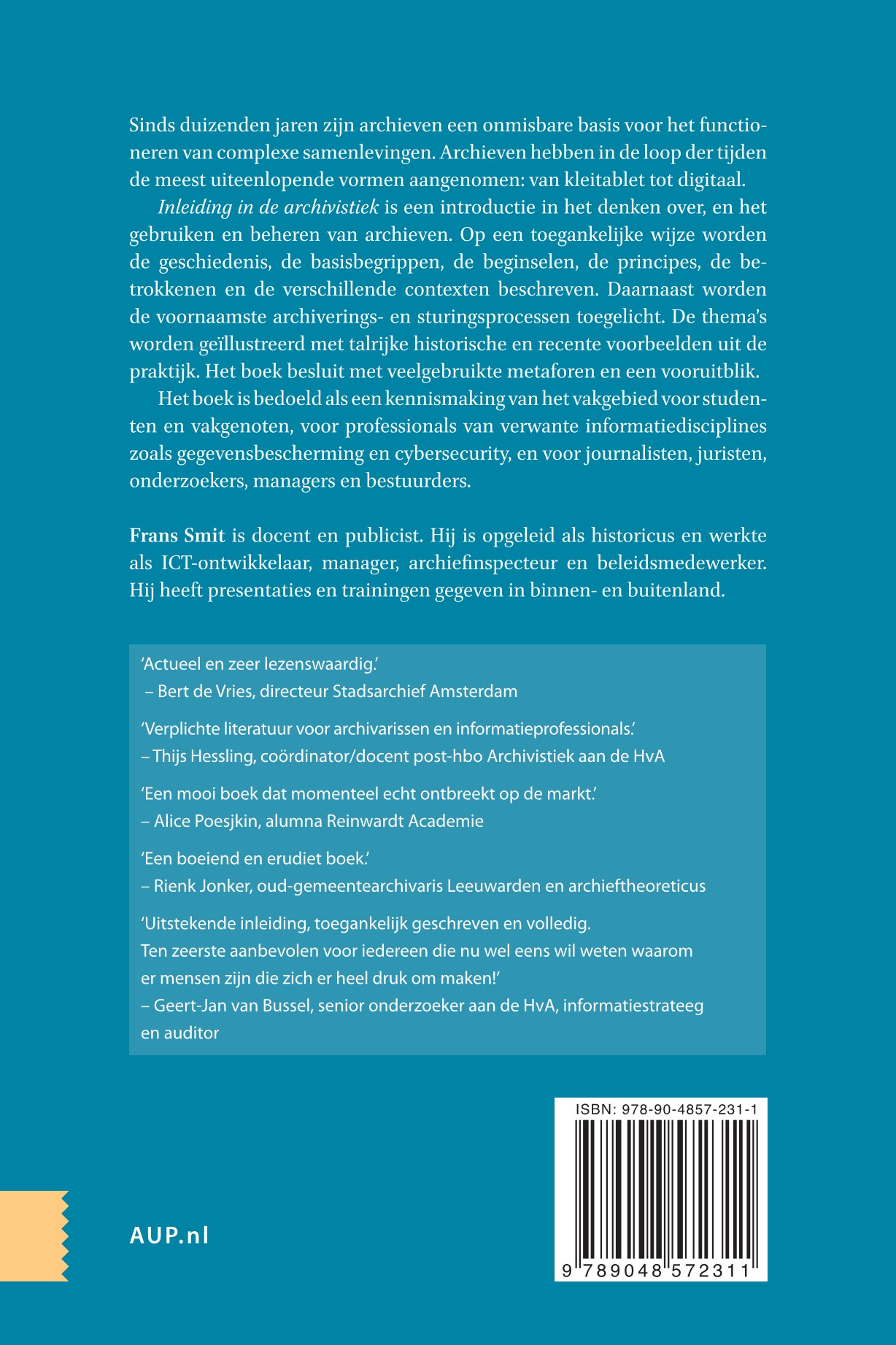 Achterkant van Inleiding in de archivistiek