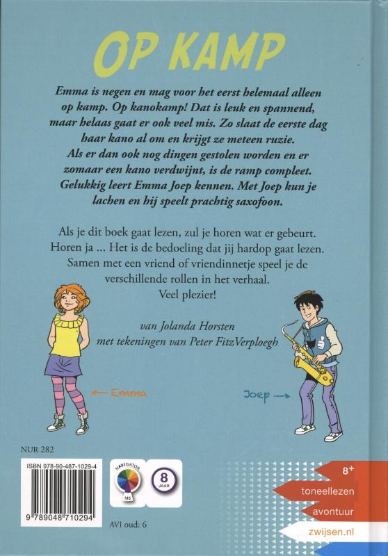 Achterkant van Op Kamp!