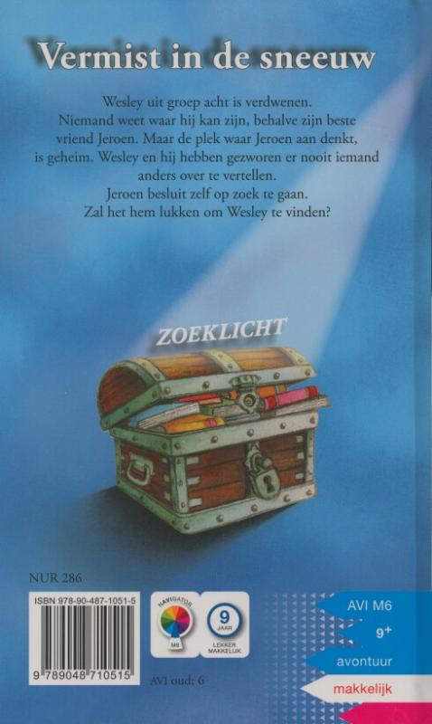 Achterkant van Vermist in de sneeuw